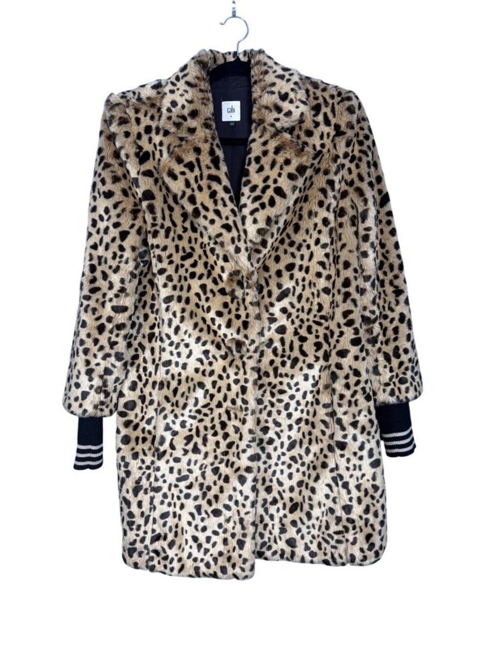 CAbi Style 3727 M Leopard Faux Fur Coat RARE Animal Print Lined Statement